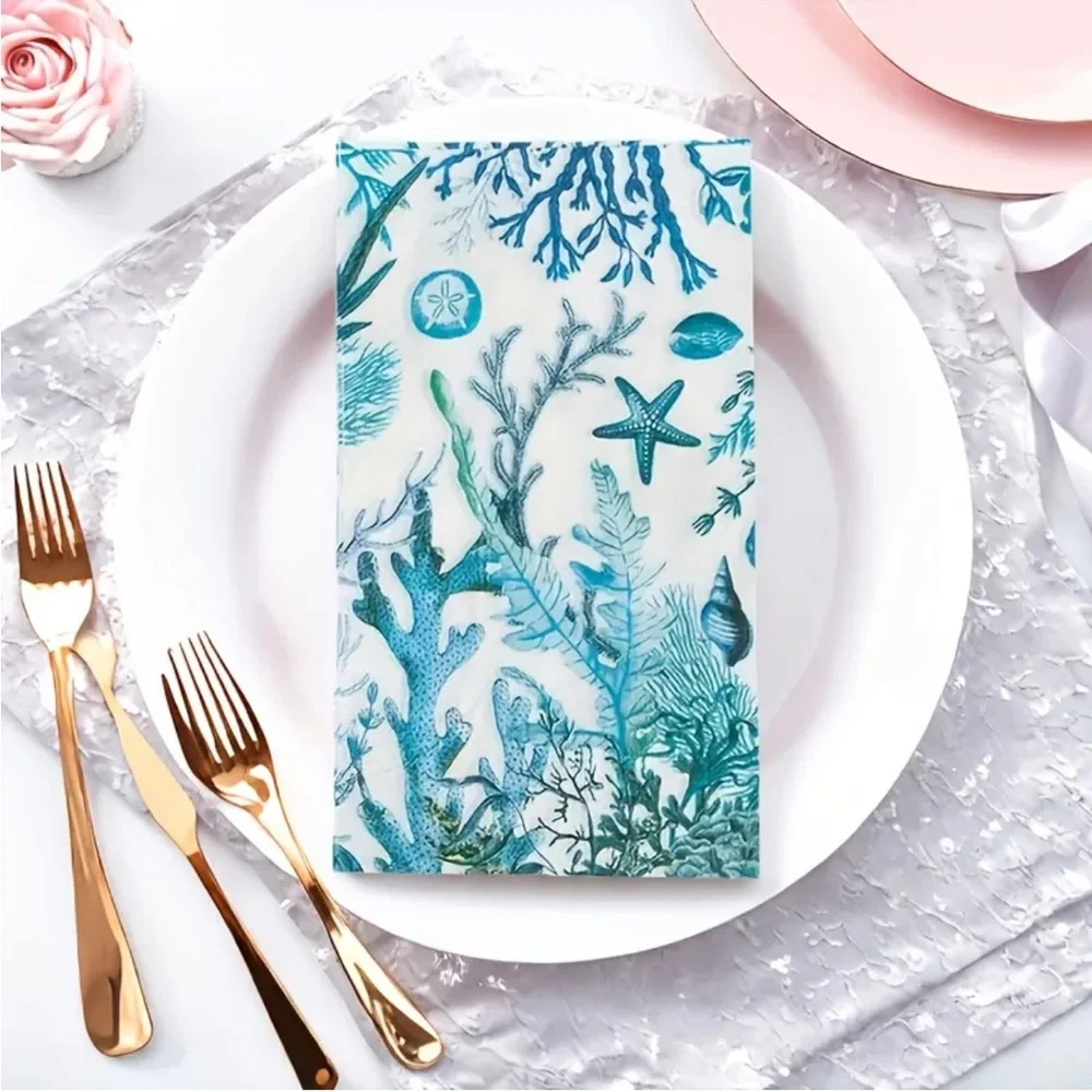 Blue and White Ocean-Themed Guest Towel 2-ply Paper Napkins, 100 Pcs